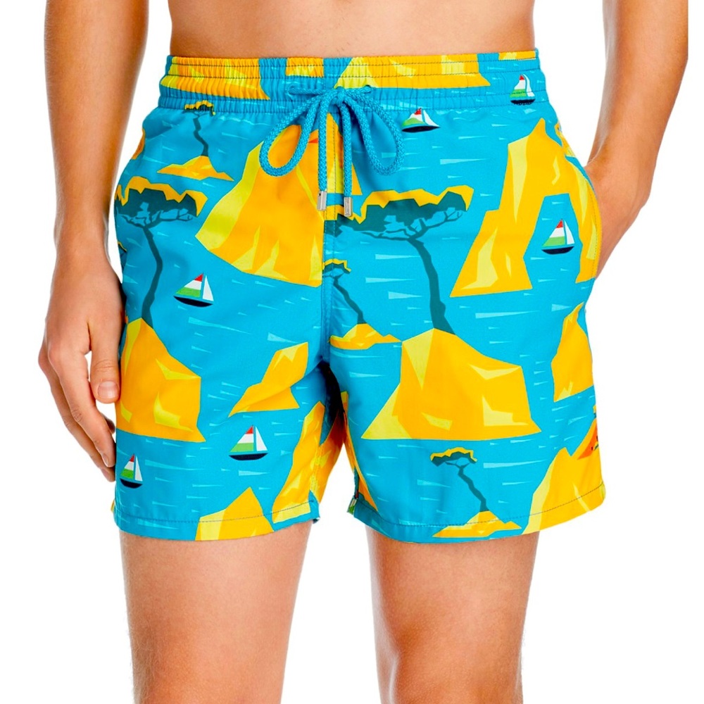 NWT Men’s Vilebrequin Blue Capri printed Moorea swim trunk size Medium mens
